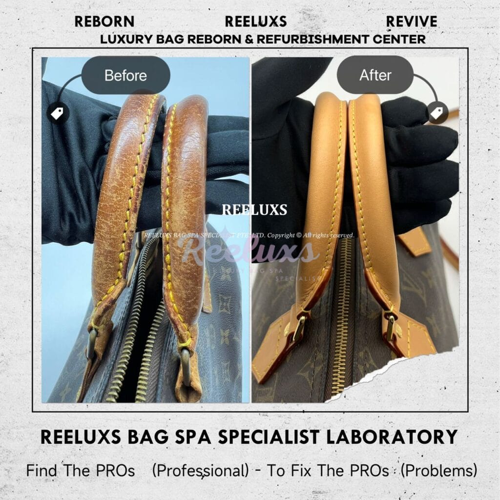 Speedy Monogram Canvas Handbag Entire Vachetta Fully Stain & Crack Customized Long Strap Refurbishment — frame 4
