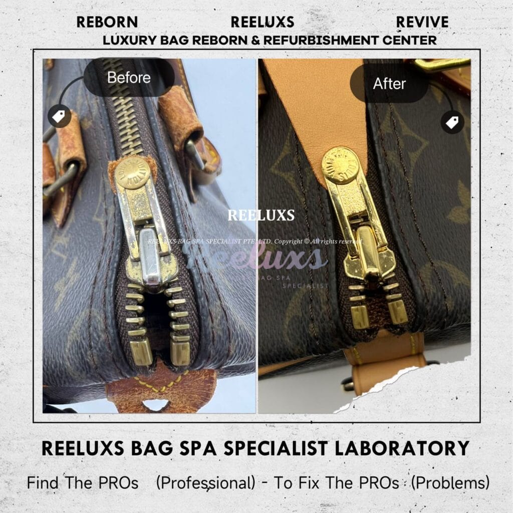 Speedy Monogram Canvas Handbag Entire Vachetta Fully Stain & Crack Customized Long Strap Refurbishment — frame 11