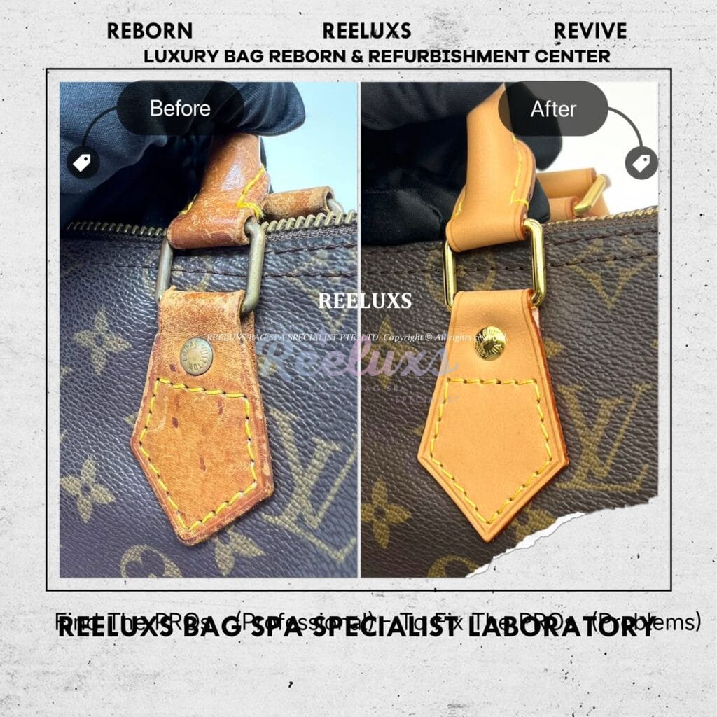 Speedy Monogram Canvas Handbag Entire Vachetta Fully Stain & Crack Customized Long Strap Refurbishment — frame 9