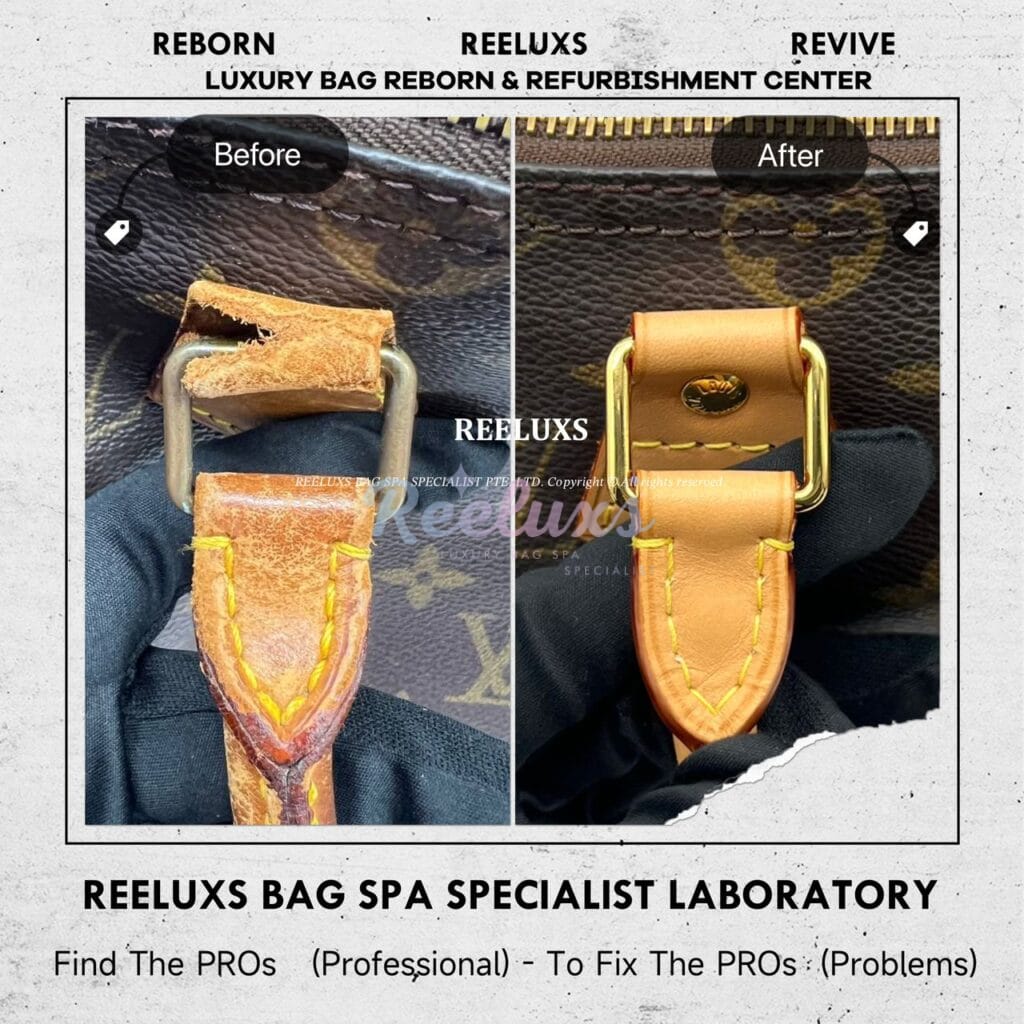 Speedy Monogram Canvas Handbag Entire Vachetta Fully Stain & Crack Customized Long Strap Refurbishment — frame 8