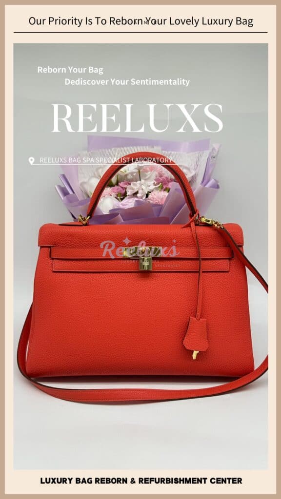 Kelly Two Way Orange Feu Swift Leather Bag Color Faded Chemical Damaged — frame 5