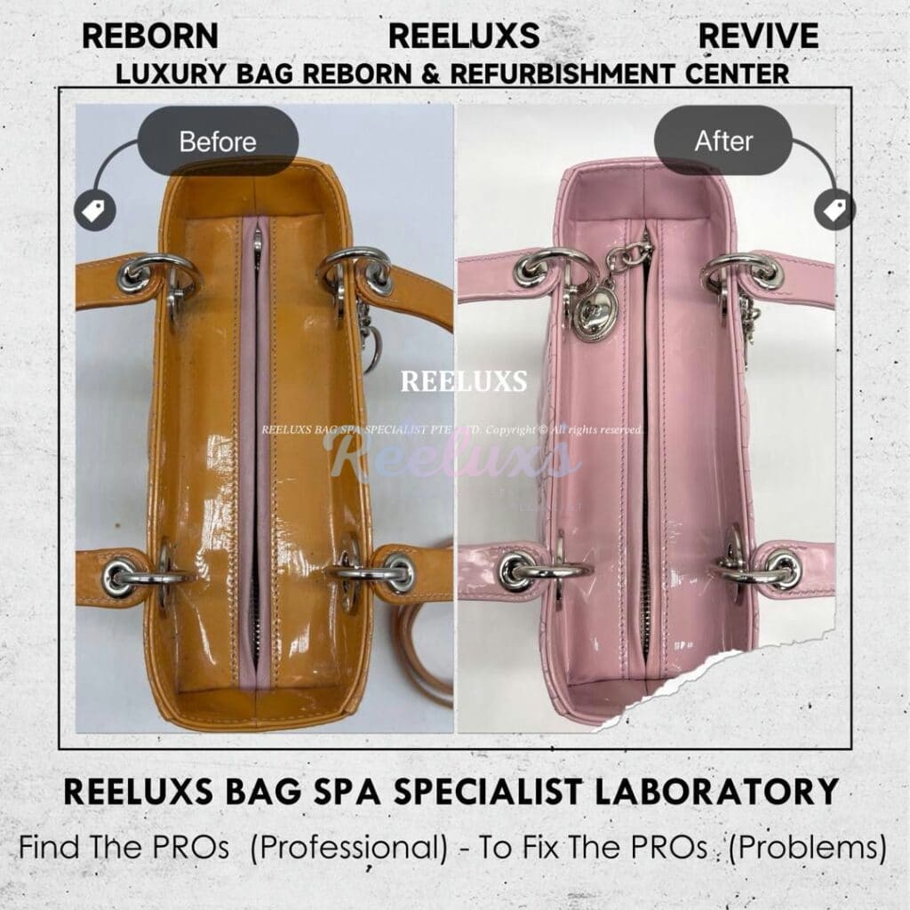 Lady Dior Patent Leather Handbag Patent Leather Color Damaged Oxidation Refurbishment — frame 4