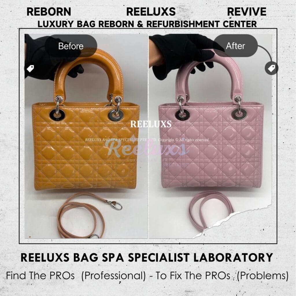 Lady Dior Patent Leather Handbag Patent Leather Color Damaged Oxidation Refurbishment — frame 8