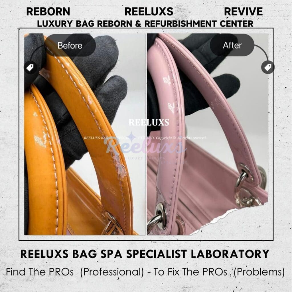 Lady Dior Patent Leather Handbag Patent Leather Color Damaged Oxidation Refurbishment — frame 6