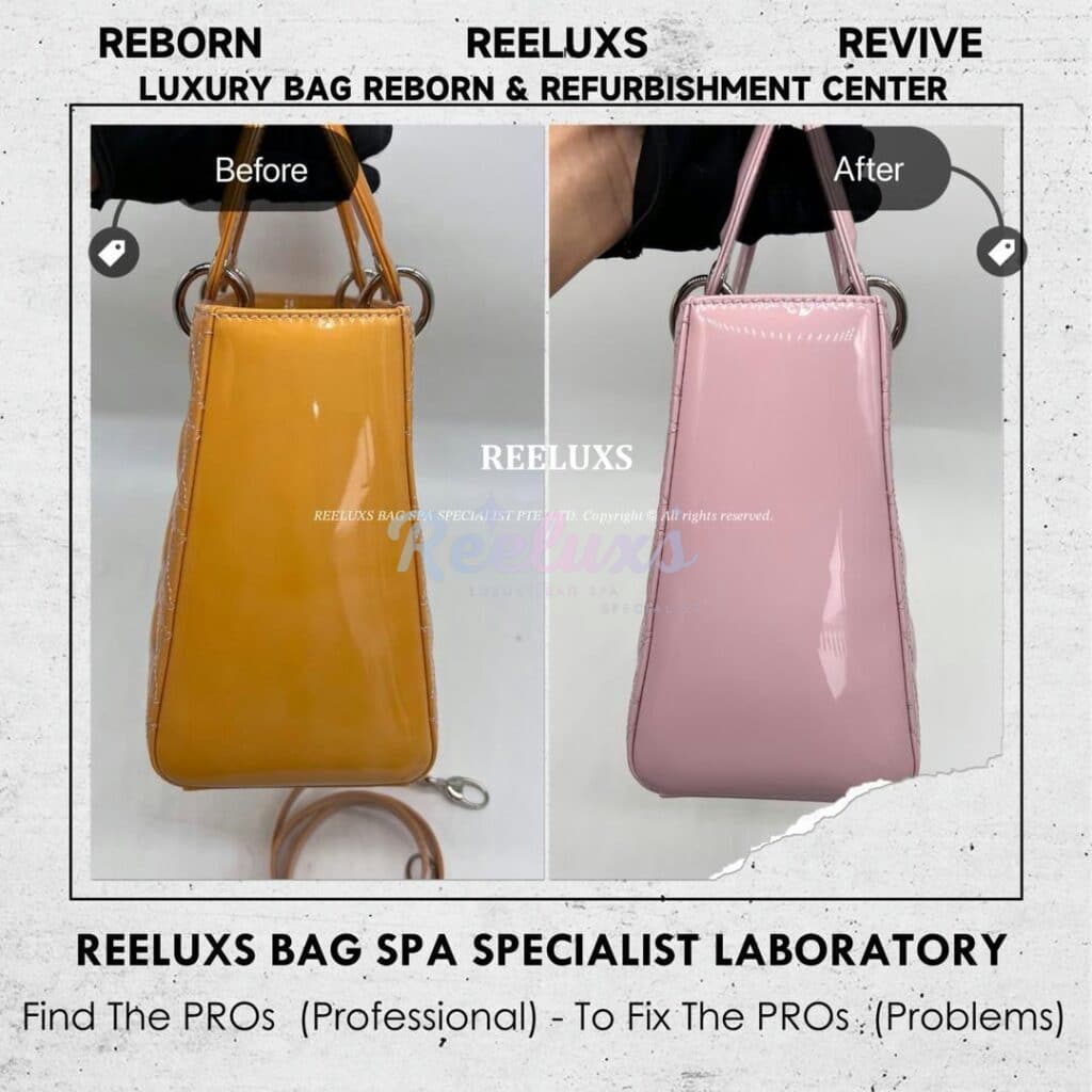 Lady Dior Patent Leather Handbag Patent Leather Color Damaged Oxidation Refurbishment — frame 9
