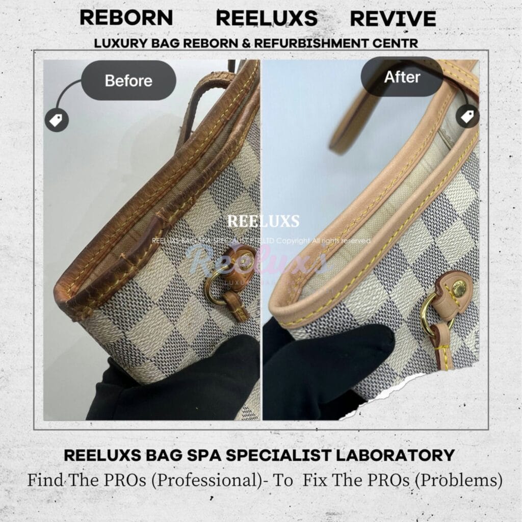 Neverfull Damier Azur Inner Heavy Yellowish Mold Stain Problem Nano Treatment Vachetta Broken Oxidation Refurbishment — frame 3