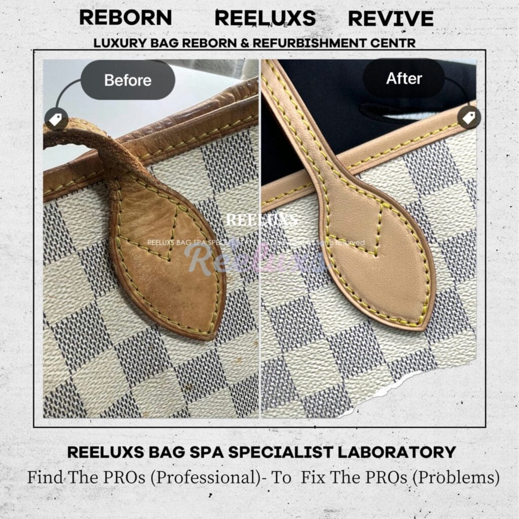 Neverfull Damier Azur Inner Heavy Yellowish Mold Stain Problem Nano Treatment Vachetta Broken Oxidation Refurbishment — frame 4