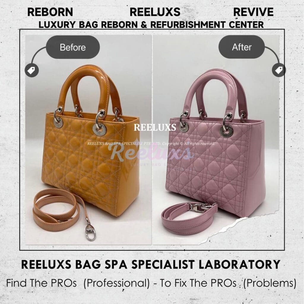 Lady Dior Patent Leather Handbag Patent Leather Color Damaged Oxidation Refurbishment — frame 10