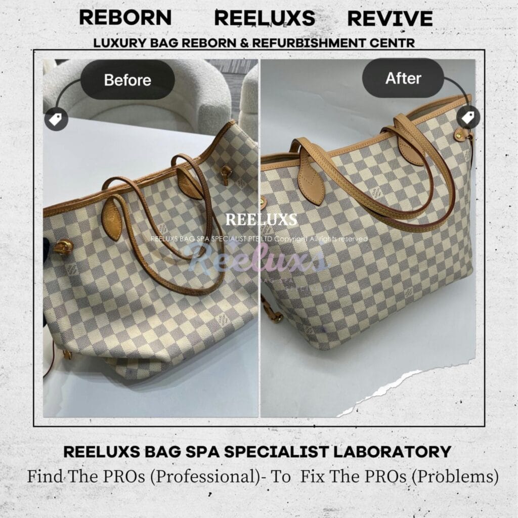 Neverfull Damier Azur Inner Heavy Yellowish Mold Stain Problem Nano Treatment Vachetta Broken Oxidation Refurbishment — frame 7