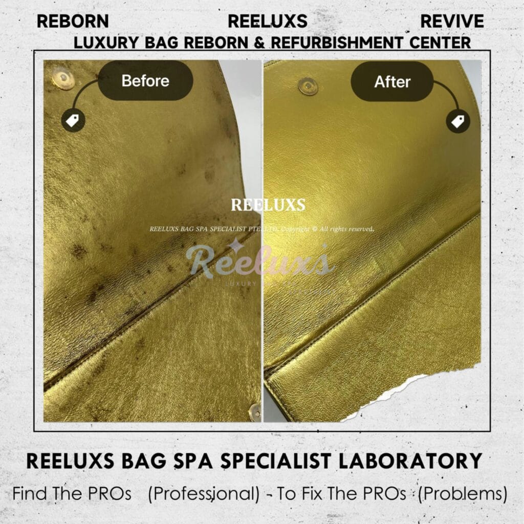 YSL Gold Color Clutch Mold Spot Problem Metallic Oxidation Restoration — frame 9