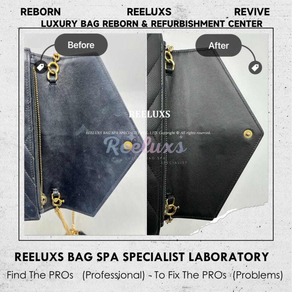 YSL Envelope Wallet On Chain Corner Broken Damaged White Color Faded Restoration — frame 7