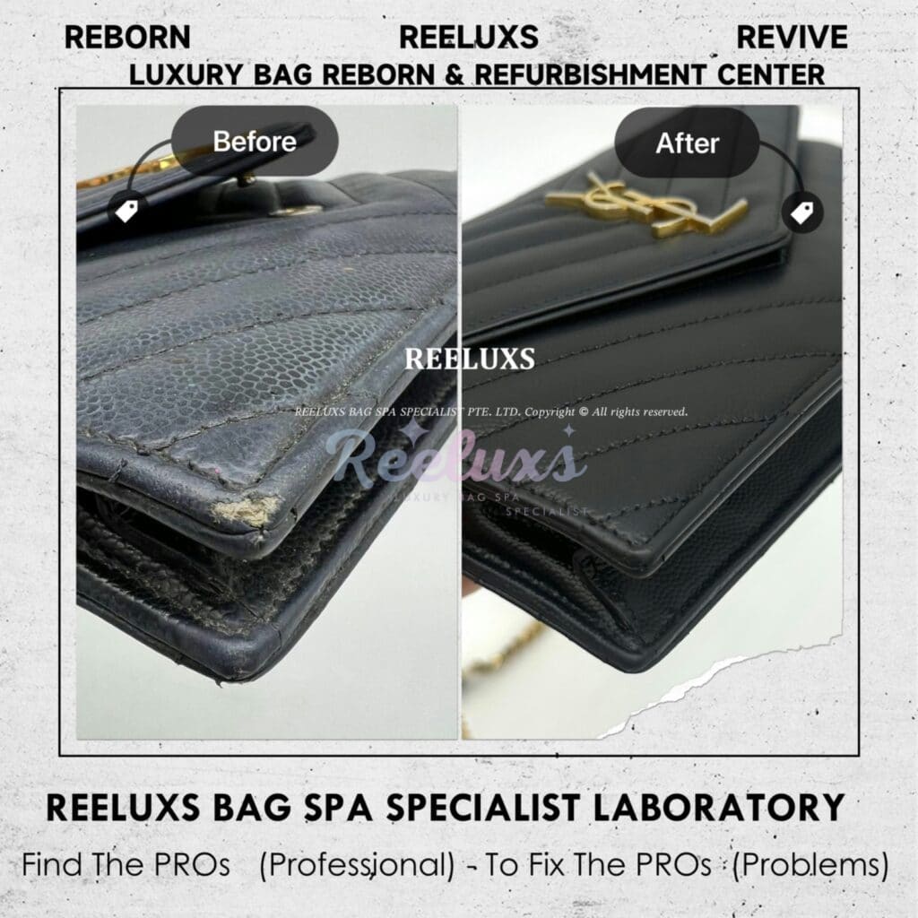 YSL Envelope Wallet On Chain Corner Broken Damaged White Color Faded Restoration — frame 9