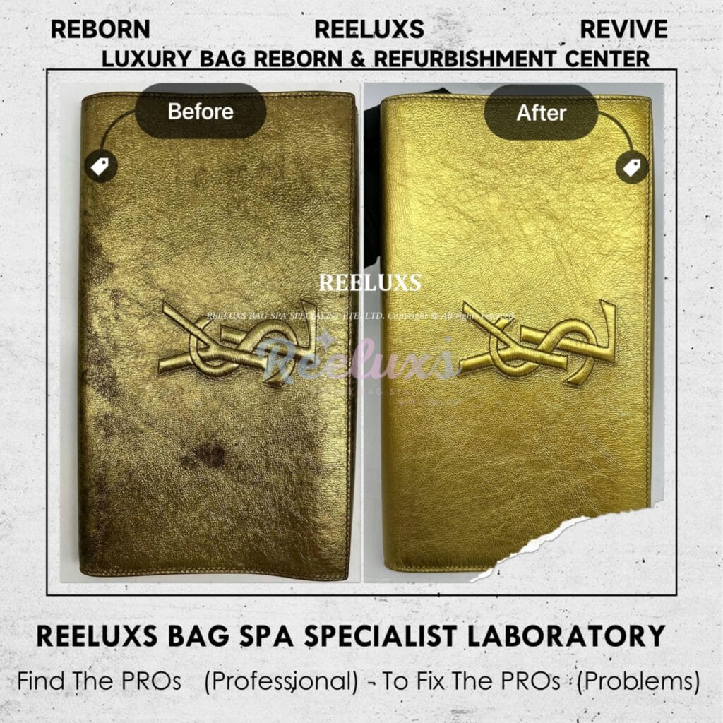 YSL Gold Color Clutch Mold Spot Problem Metallic Oxidation Restoration — frame 3