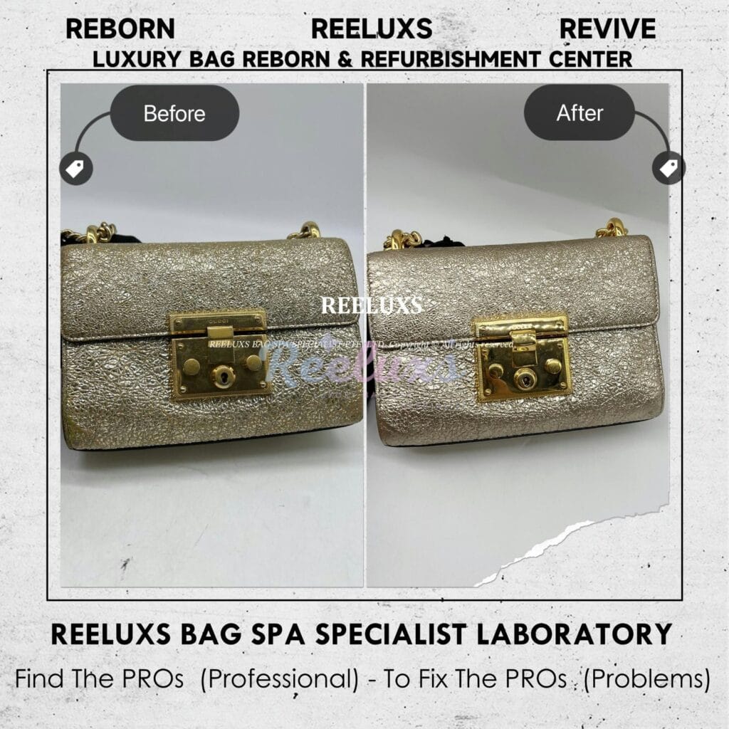 Padlock Bag Metallic Faded Mold Damage & Gold Hardware Oxidation Refurbishment — frame 8