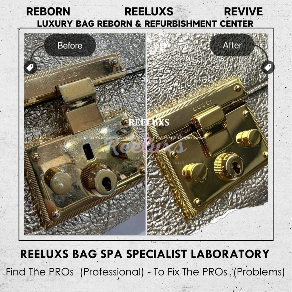 Padlock Bag Metallic Faded Mold Damage & Gold Hardware Oxidation Refurbishment — frame 7