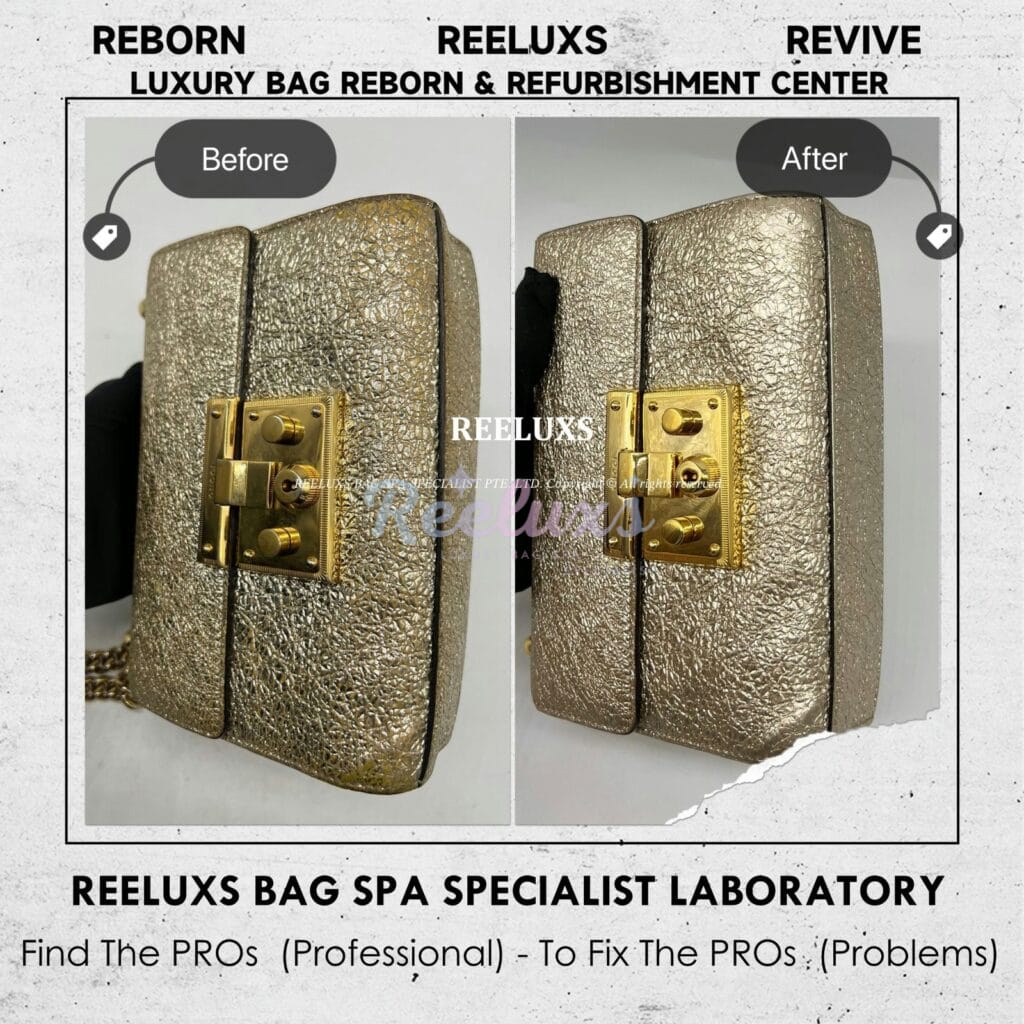 Padlock Bag Metallic Faded Mold Damage & Gold Hardware Oxidation Refurbishment — frame 12