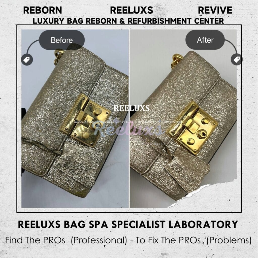 Padlock Bag Metallic Faded Mold Damage & Gold Hardware Oxidation Refurbishment — frame 6