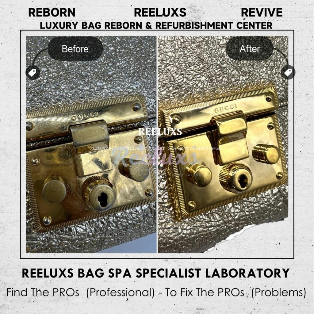 Padlock Bag Metallic Faded Mold Damage & Gold Hardware Oxidation Refurbishment — frame 5