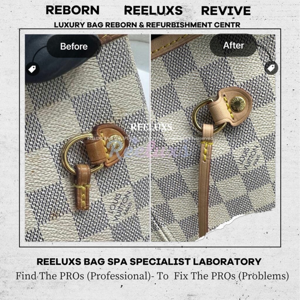 Neverfull Damier Azur Inner Heavy Yellowish Mold Stain Problem Nano Treatment Vachetta Broken Oxidation Refurbishment — frame 5