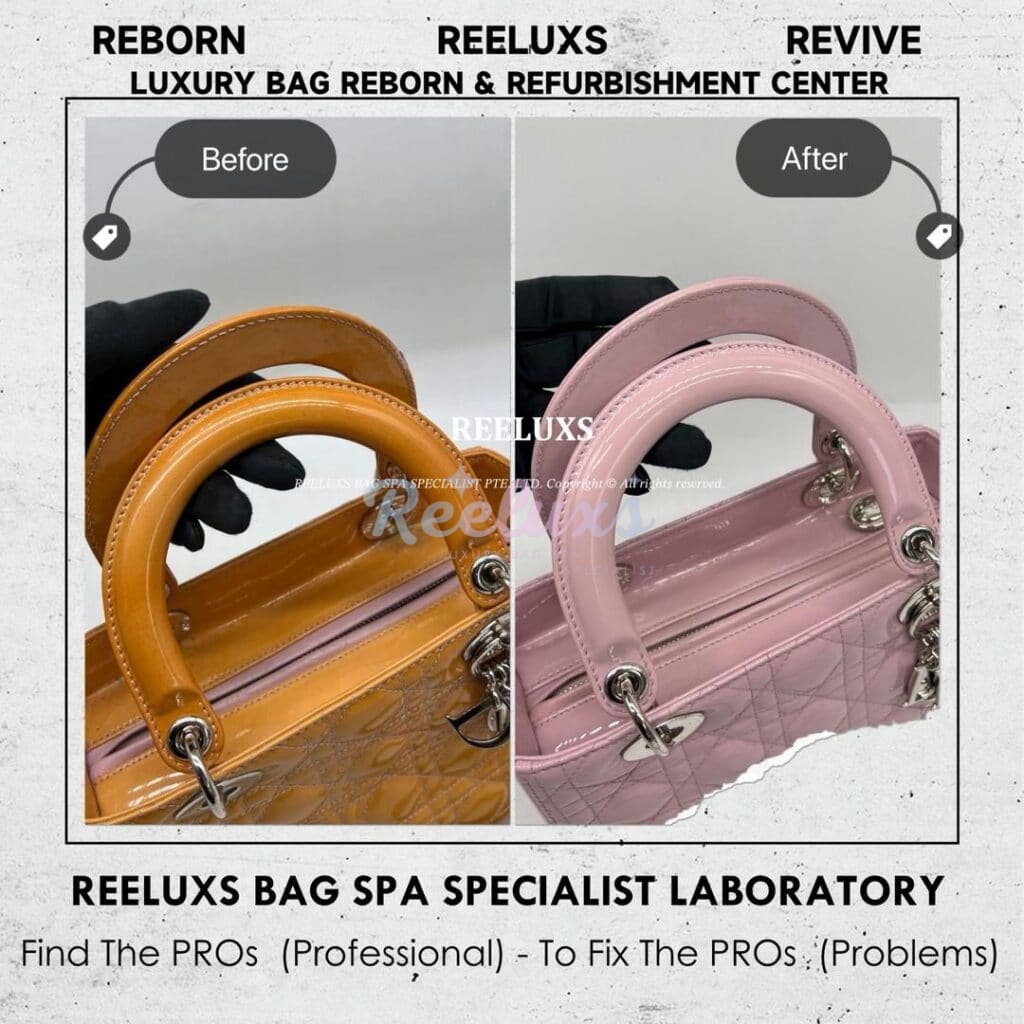 Lady Dior Patent Leather Handbag Patent Leather Color Damaged Oxidation Refurbishment — frame 7