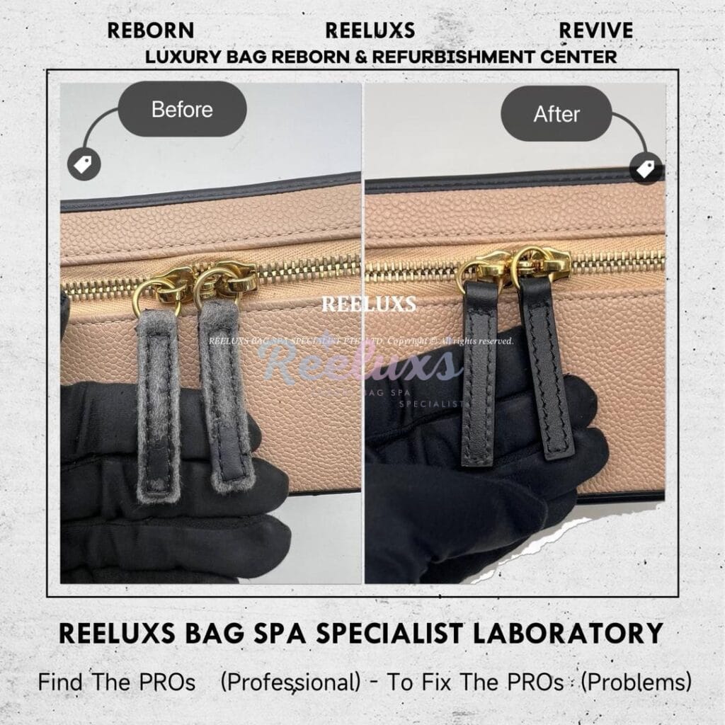 CC Vanity Case Chain Leather & Zip Puller Leather Peel Off Oxidation Refurbishment — frame 3