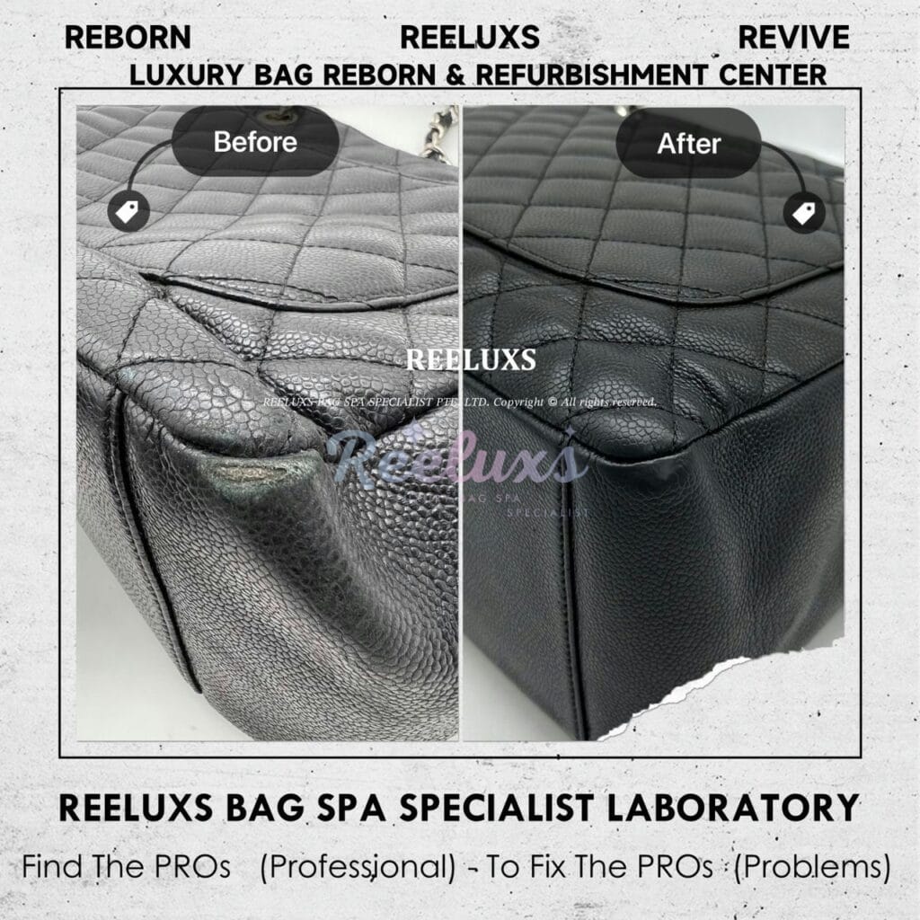 GST Black Leather Caviar Color Faded Corner Peel Off Damaged & Leather Run Of The Shape Structure Re-shape Refurbishment — frame 2