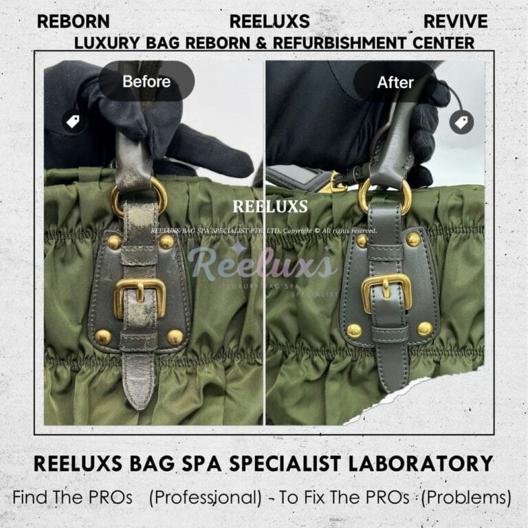 PRADA Tessuto Gaufre Nylon Handbag Leather Cracked & Peel Off Faded Refurbishment