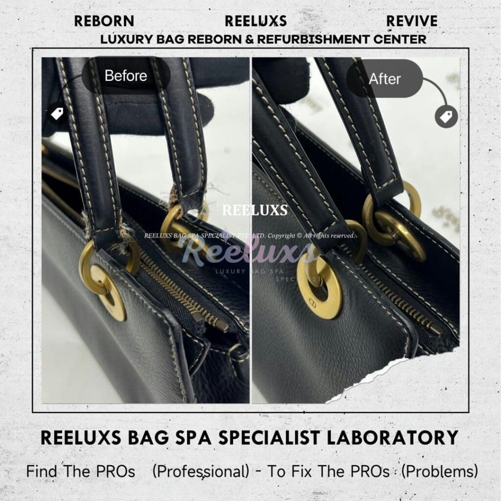 CHRISTIAN DIOR Black Calfskin Lady Dior East West Shopper Handbag Handle Leather Cracked & Broken Replacement — frame 3
