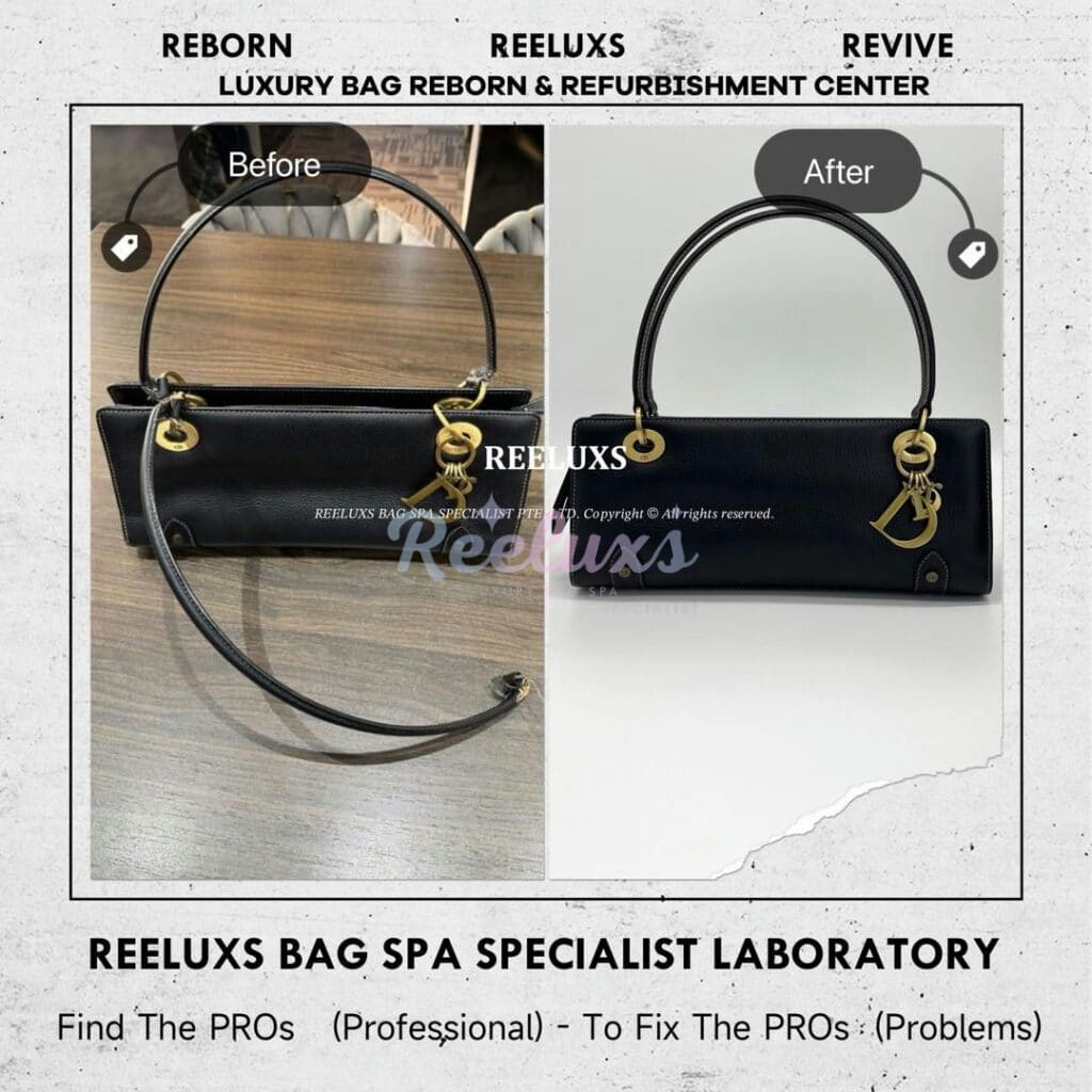 CHRISTIAN DIOR Black Calfskin Lady Dior East West Shopper Handbag Handle Leather Cracked & Broken Replacement — frame 1