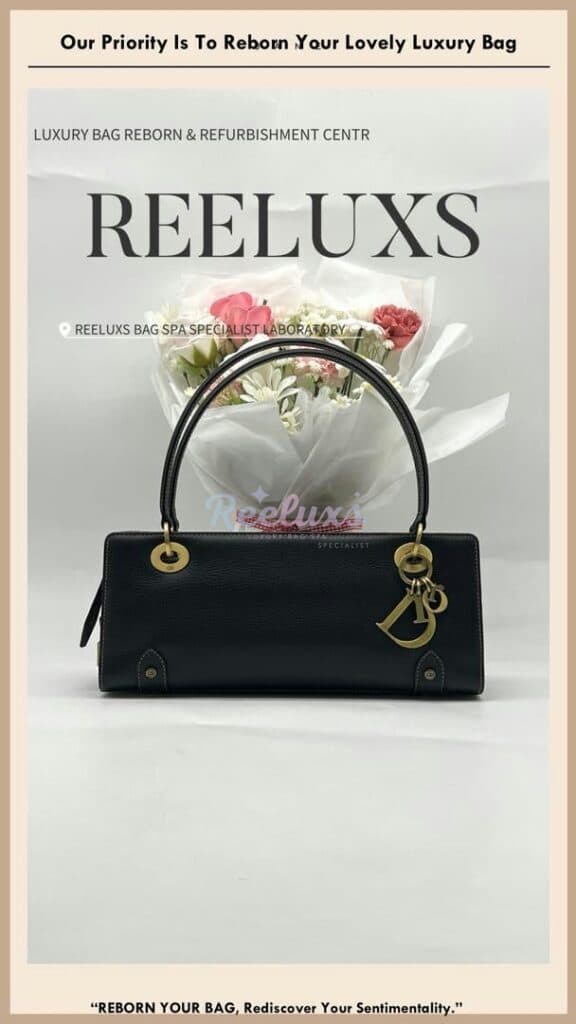 CHRISTIAN DIOR Black Calfskin Lady Dior East West Shopper Handbag Handle Leather Cracked & Broken Replacement — frame 2