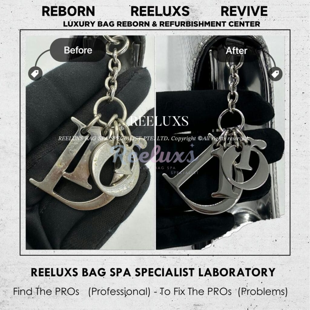 CHRISTIAN DIOR Lady DIOR Croisiere Chain Wallet Metallic Mold Damage Oxidation Restoration — frame 5