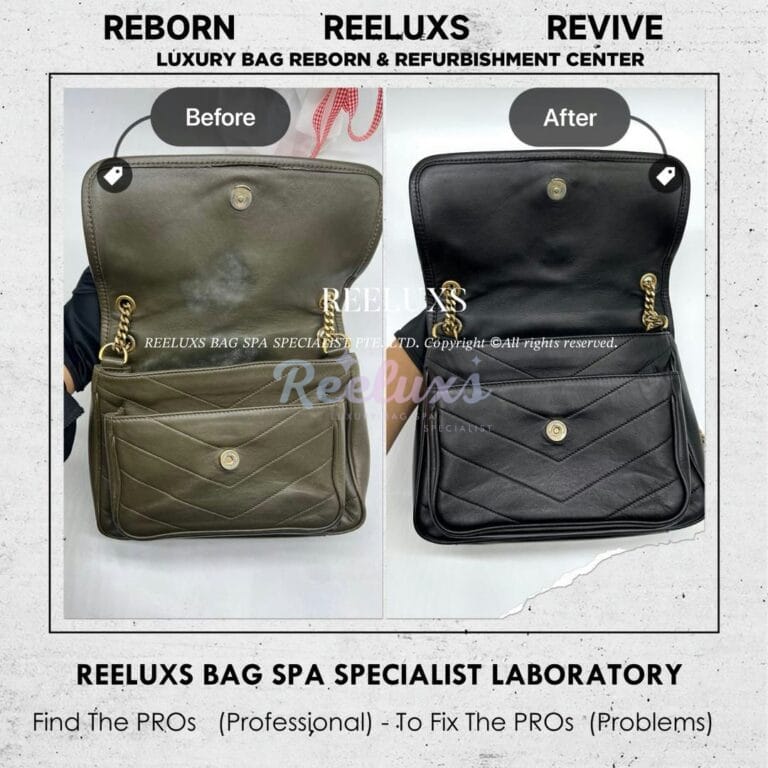 YSL SAINT LAURENT Niki Baby Quilted Crinkled Glossed-Leather Shoulder Bag Color Faded Leather Peel Off Change To Black Color Restoration