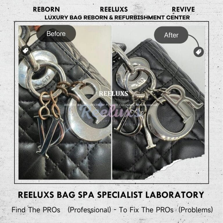 DIOR Handbag Color Faded Leather Peel Off Restoration Metal Rusty Platinium White Gold Re-plating Refurbishment
