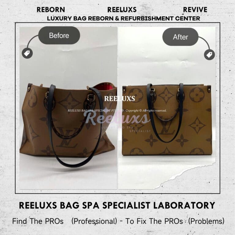 LOUIS VUITTON OTG Tote Bag Inner Fully Stain Oil Edge Damaged & Leather Run Of The Shape Structure Re-shape Refurbishment
