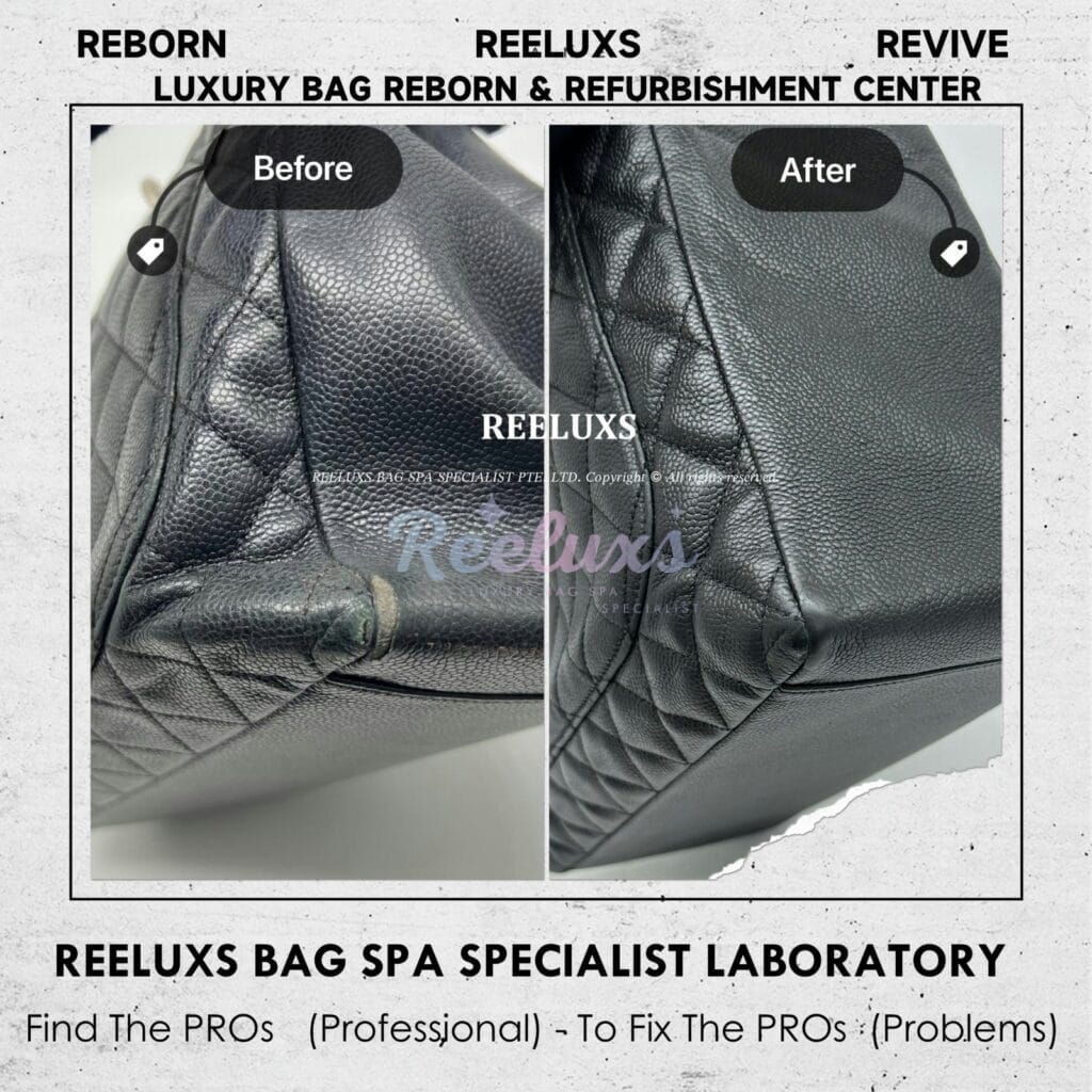GST Black Caviar Leather Color Faded Corner Peel Off Damaged & Leather Run Of The Shape Structure Re-shape Refurbishment — frame 7