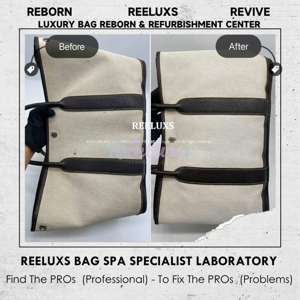Garden Party Handbag Fabric Yellowish Nano Fabric Treatment Leather Color Peel Off Damaged Restoration — frame 1