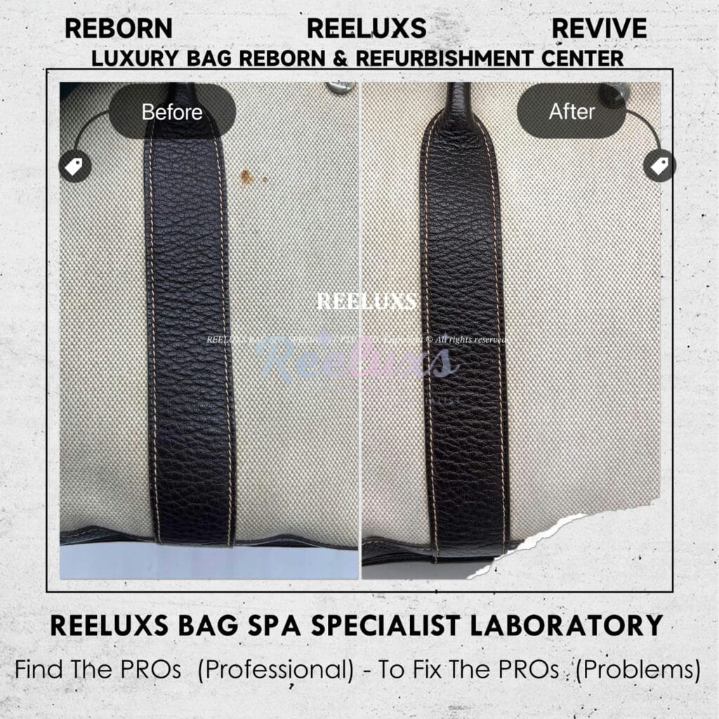 Garden Party Handbag Fabric Yellowish Nano Fabric Treatment Leather Color Peel Off Damaged Restoration — frame 7