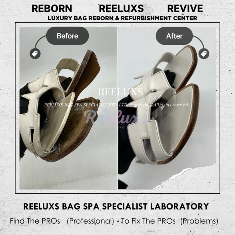 HERMES Oran Sandal Color Leather Faded Peel Off Side Sole Cracked & Damaged Sole Glue Damaged Refurbishment
