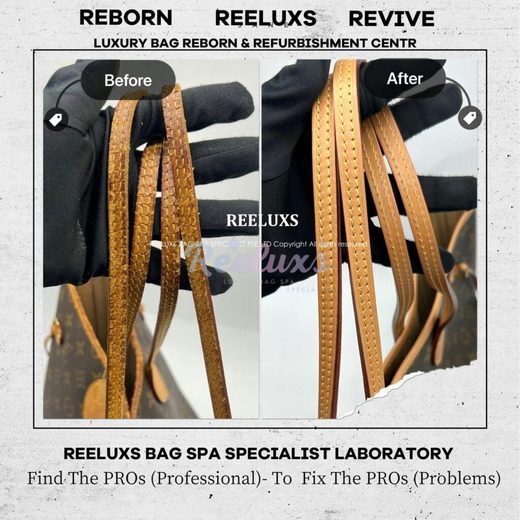 Neverful MM Entire Vachetta Cracked & Broken Oxidation Refurbishment — frame 9