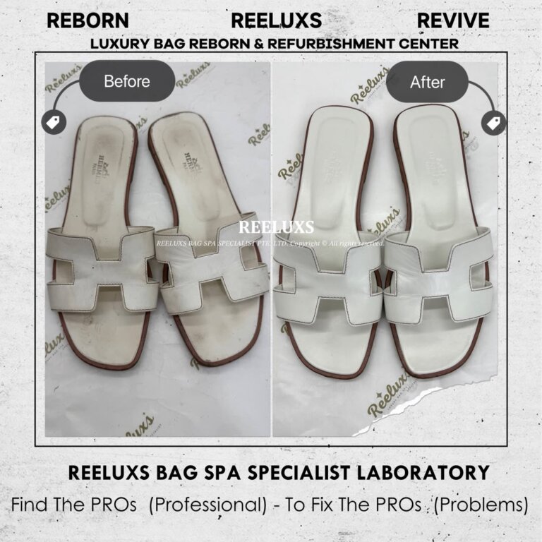 Hermès Oran Leather Sandals Color Faded & Scratches Restoration Sole Heavy Wear & Tear Damaged Add New Sole Layer