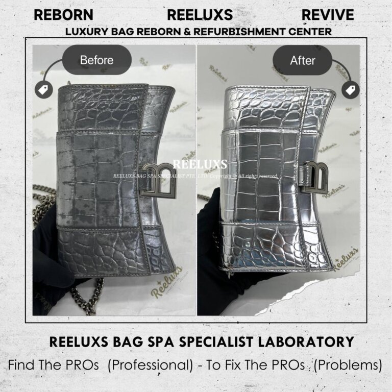 Balenciaga Hourglass Crocodile-Embossed Metallic Leather Bag Exterior Metallic Mold Spot Damaged Restoration