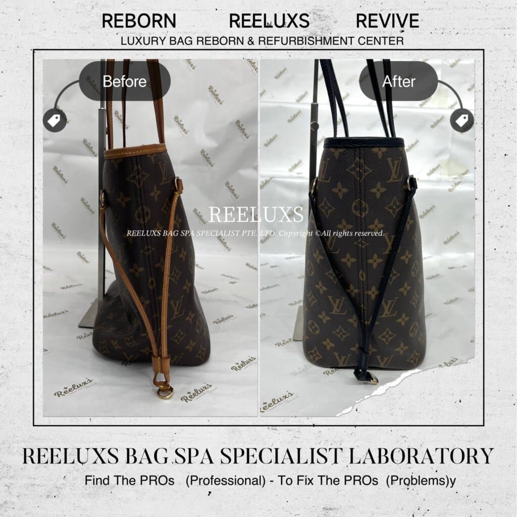 Neverfull MM Tote Bag Vachetta Damaged & Oxidation Change To Black Leather — frame 2
