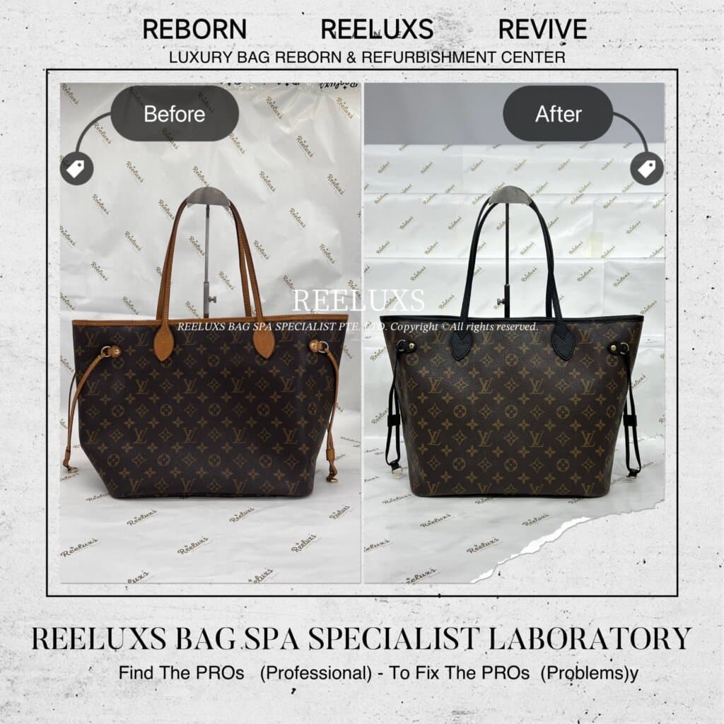 Neverfull MM Tote Bag Vachetta Damaged & Oxidation Change To Black Leather — frame 3
