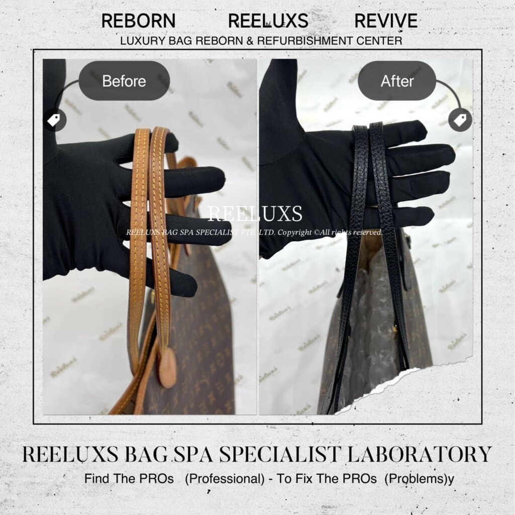 Neverfull MM Tote Bag Vachetta Damaged & Oxidation Change To Black Leather — frame 4