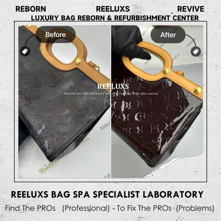 Louis Vuitton Amarante Monogram Vernis Roxbury Drive Bag Patent Leather Cracked Damaged & Mold Oxidation Refurbishment