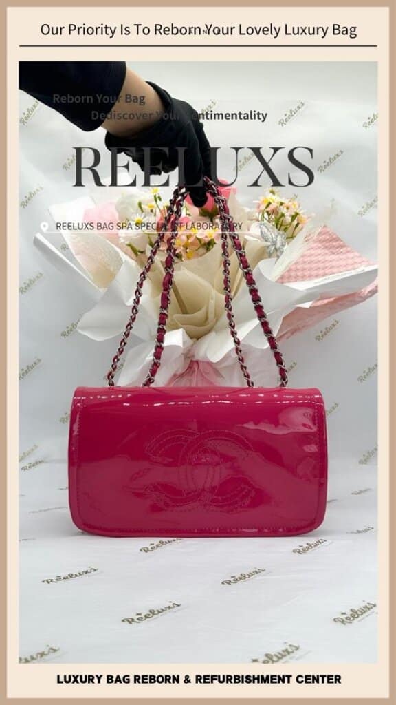 CC Patent Leather Flap Shoulder Bag Patent Leather Sticky Melting Oxidation Entire — frame 9