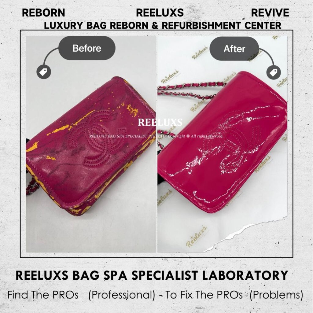 CC Patent Leather Flap Shoulder Bag Patent Leather Sticky Melting Oxidation Entire — frame 7