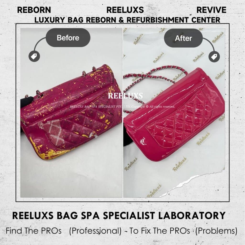 CC Patent Leather Flap Shoulder Bag Patent Leather Sticky Melting Oxidation Entire — frame 6