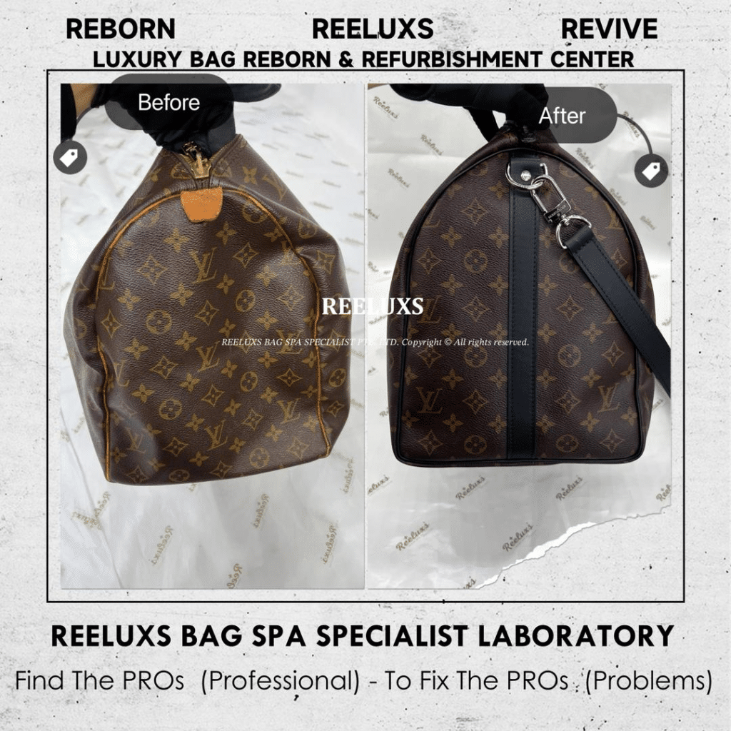 Monogram Keepall Duffle Bag Vachetta Oxidation Change To Black Leather & Customized… — frame 2