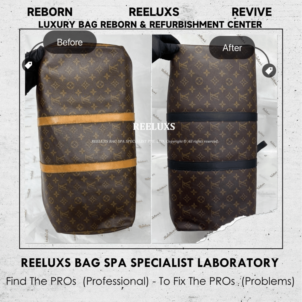 Monogram Keepall Duffle Bag Vachetta Oxidation Change To Black Leather & Customized… — frame 4